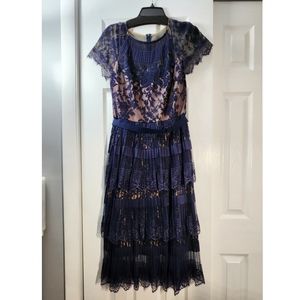 Tadashi Shoji Navy Lace Tea Length Dress